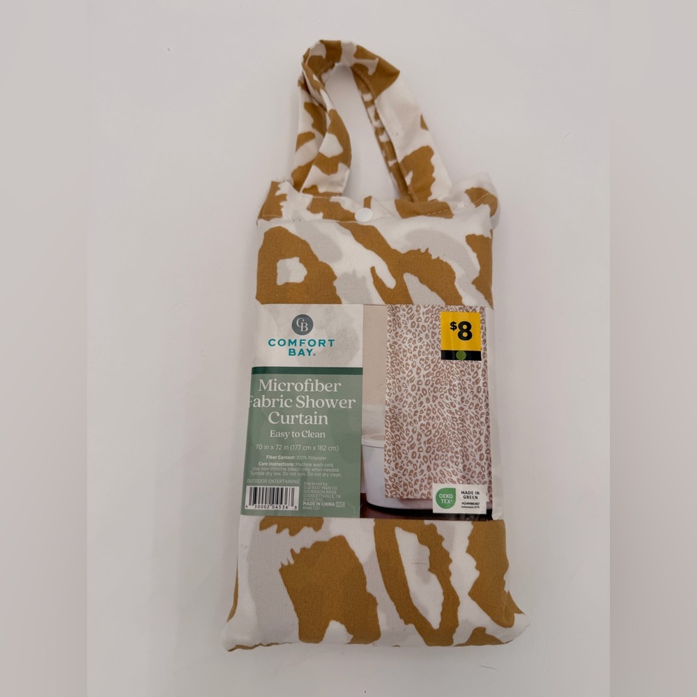 Brown and White Patterned Cheetah Print Fabric Shower Curtain 70” X 72” - Picture 2 of 3